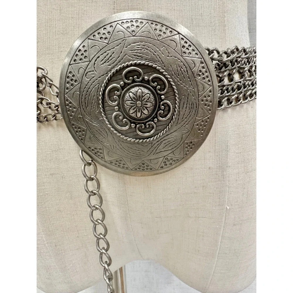 Unbranded Silver Ornate Medallion Multi Strand Chain Belt Womens OS Boho Western